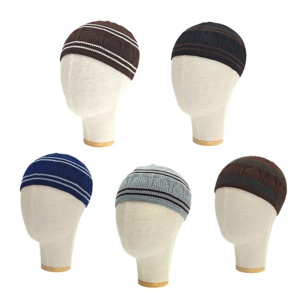 Chapeau Kufi tricoté artisanal à rayures marron et noires, ajustement extensible, couvre-chef de prière musulman, disponible en diverses couleurs ethniques - Product Image 6