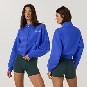 Sudadera con Cierre de Cremallera de Felpa Premium, Color Sólido, Cuello Alto, Manga Larga, Transpirable, Corta, Informal, Estilo Deportivo - Product Image 1