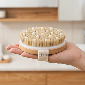 Brosse corporelle sèche en fibre végétale avec logo personnalisé, épurateur de peau exfoliant, masseur de cellulite, outil de bain, douche et spa pour lymphatique - Product Image 5