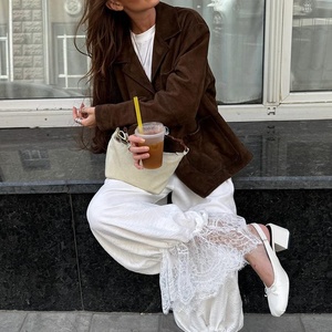 Nouveau pantalon à jambes larges en dentelle pour femmes à coupe ample pantalon court décontracté <span class=keywords><strong>taille</strong></span> <span class=keywords><strong>haute</strong></span> en coton mélangé style vintage tenue quotidienne - Product Image 4