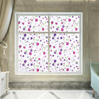 Lila Blumenranken-Design Statische Fensterfolie Dekorative Sichtschutz-Glasabdeckung Abnehmbares Buntes Blütenmuster für Schlafzimmer und Zuhause