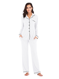 Set Pigiama in Viscosa a 2 Pezzi all'Ingrosso, Abbigliamento da Casa Tinta Unita per Signore e Ragazze, <span class=keywords><strong>Pigiami</strong></span> Primaverili e Autunnali a Maniche Lunghe in <span class=keywords><strong>Modal</strong></span> per Donne - Product Image 2