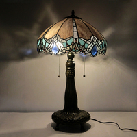 Lampe de table en verre teinté LongHuiJing de 16 pouces, motif libellule, base en alliage de zinc, douille E26 E27, lampe de bureau intérieure, vente en gros