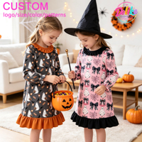 Robe de nuit d'Halloween en bambou à volants pour filles, robe de nuit d'Halloween pour tout-petits, robe de nuit de fête pour enfants