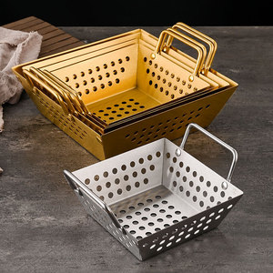 ตะกร้าทอดสี่เหลี่ยมสแตนเลสแบบมีหูจับสองข้าง สำหรับทอดอาหาร ทอดกรอบ สไตล์เกาหลี ทนทาน ใช้สำหรับทำบาร์บีคิว - Product Image 1