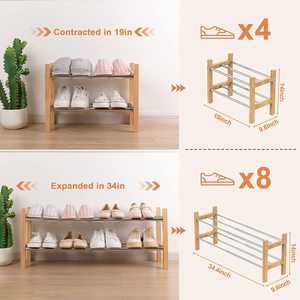 Expandable <b>Shoe</b> <b>Rack</b> <b>Storage</b> Organizer 2 Tier Adjustable Wood and Metal <b>Shoe</b> Shelf Heavy Duty Free Standing <b>Shoe</b> <b>Rack</b> - Product Image 6