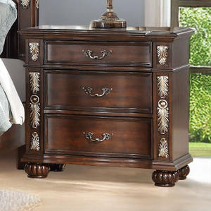 Traditional <b>Dark</b> <b>Wood</b> Nightstand - Carved Accent & Ornate Hardware Bedroom <b>Bedside</b> <b>Table</b>, Classic Formal Storage Furniture - Product Image 1
