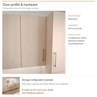 Meuble de cuisine de luxe en chêne blanc, en configuration en U, avec portes en dalles naturelles, boîtes en panneaux de particules et poignées rondes fines