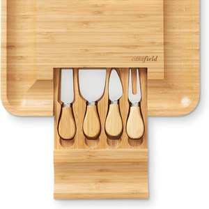 Bamboo <b>Cheese</b> Board With <b>Knife</b> <b>Set</b> Portable Durable Food Safe Cutting Tray For Serving Snacks And Appetizers - Product Image 3