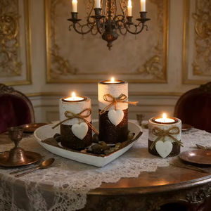 ชุดเชิงเทียนรูปหัวใจไม้สำหรับวันวาเลนไทน์ ตกแต่งบรรยากาศบ้าน ไม่รวมเทียน - Product Image 1