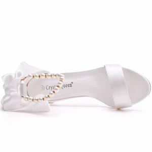 S0109Y 7 <span class=keywords><strong>cm</strong></span> talons épais bouche peu profonde sandales à tête ronde riz blanc soie Satin tissu mariée vêtements de mariage - Product Image 5