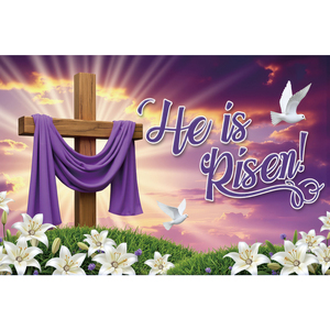 Sfondo Fotografico 'Lui è Risorto' con Croce, Sfondo per Pasqua, Resurrezione di Gesù, Striscione per Festa di Pasqua Personalizzabile - Product Image 1