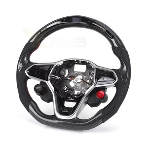 Volant en cuir semi-perforé avec bouton de démarrage, en fibre de carbone et LED pour VW Volkswagen <span class=keywords><strong>Golf</strong></span> R 6 <span class=keywords><strong>7</strong></span> <span class=keywords><strong>7</strong></span>.5 8 MK8 MK7 8R Gti <span class=keywords><strong>Gtd</strong></span> - Product Image 1