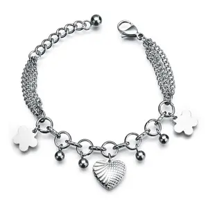 Italian design adjustable size Heart jewelry silver color stainless steel Heart Charm Bracelet for Valentines Gift