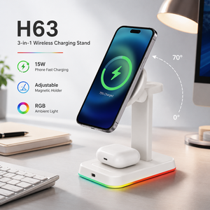 Nouveau Chargeur Magnétique Sans Fil <span class=keywords><strong>3</strong></span>-en-1 2026 avec Lumière Ambiante RGB et Support de Charge Rapide 15W pour <span class=keywords><strong>iPhone</strong></span> 17 16 15 - Product Image 4