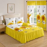 Ensemble de jupe de lit à vendre ensemble de draps King Size jupe de couvre-lit à fleurs imprimé de luxe ensemble de jupe de lit en microfibre avec rideau