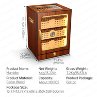 CIGARLOONG Humidor à cigares en cèdre de qualité supérieure, 4 niveaux, capacité d'environ 110 cigares, tiroir à accessoires en bas, vitrine en verre
