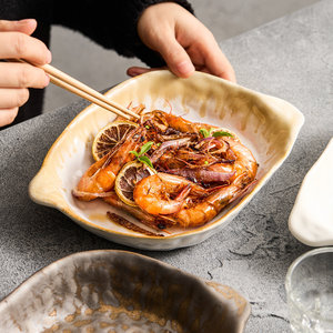 Plato de cerámica con doble asa, hecho a mano en el horno <span class=keywords><strong>Yuge</strong></span>, apto para microondas, con diseño sólido, para uso doméstico, té y comida occidental. - Product Image 2
