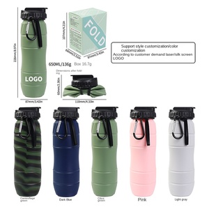 Bouteille d'eau portable pliable rétractable de 650 ml en <span class=keywords><strong>silicone</strong></span> et PP, sans BPA, avec paille, pour cyclisme en extérieur, personnalisable avec logo - Product Image 1