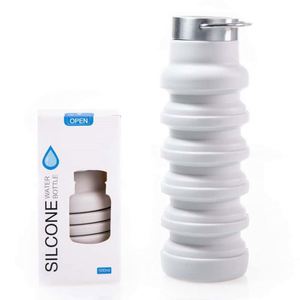 Silicone <b>Reusable</b> Water Bottle 500ml Collapsible With Lid For Travel Hiking Camping Unisex Minimalist Design - Product Image 1