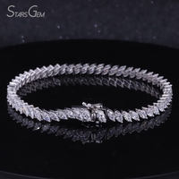Starsgem 4.65 karat Markiz Kesim Laboratuvarda Yetiştirilmiş Elmas 10 Ayar Som Altın Rodyum Kaplama Vintage Unisex Moda Bileklik Renk D 6.32g