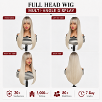 Perruque longue et droite blond clair avec frange complète, résistante à la chaleur, en cheveux synthétiques, pour femmes, vente en gros, lot en vrac, directement de l'usine