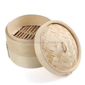 顶级的天然竹制蒸笼，用于食品、蔬菜、饺子和点心