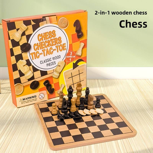 Set di <span class=keywords><strong>Scacchi</strong></span> in Legno Inciso su Due Lati Tre-in-Uno, Pezzi <span class=keywords><strong>degli</strong></span> <span class=keywords><strong>Scacchi</strong></span> Pieghevoli, Gioco Educativo Ecologico per Bambini - Product Image 4