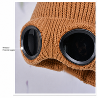 Bonnet tricoté thermique d'hiver en gros avec lunettes de protection, doublure polaire, unisexe, pour le ski et l'équitation, chaud, élégant, polyvalent, décontracté