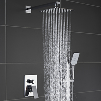 Système de douche moderne en laiton chromé avec cartouche céramique, mitigeur à poignée unique, jets de massage, pommeau de douche mural haute pression et douchette à main