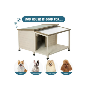 Maison <span class=keywords><strong>pour</strong></span> animaux de compagnie en bois beige de 43 pouces avec matériau en métal résistant aux intempéries, <span class=keywords><strong>porte</strong></span> de maison <span class=keywords><strong>pour</strong></span> <span class=keywords><strong>chien</strong></span> durable, motif solide - Product Image 2