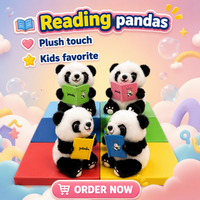 Porte-clés en peluche panda mignon 12 cm, pendentif panda lisant un livre, prix de jeu pour machine à griffes d'arcade, vente en gros, fabrication OEM