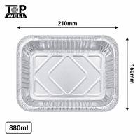 Conteneur alimentaire en aluminium de 880 ml, 210x150x51 mm, de qualité alimentaire, jetable, boîte à lunch rectangulaire avec couvercle pour plats à emporter, boulangerie, fête, compagnie aérienne