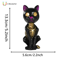 Statue en résine de chat noir gothique demi-squelette U-Wonderful, écologique, pour décoration d'Halloween, animal effrayant, vente en gros