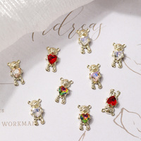 Vente en gros de breloques pour ongles en alliage YUCAGCI 3340 en forme de cœur d'ours 3D avec strass, accessoires de bijoux pour nail art en métal
