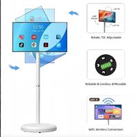 Téléviseur 32 pouces Smart TV LED blanc portable sur roulettes 1080P 6 Go de RAM + 128 Go de stockage Écran tactile Webcam 8MP