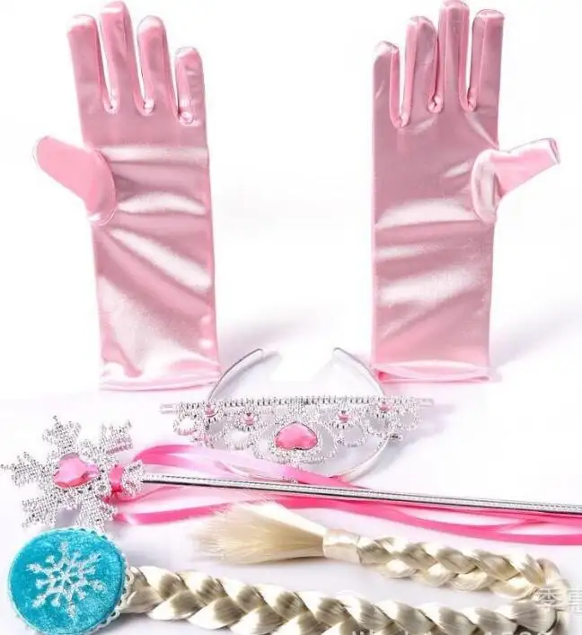 Bevroren Elsa Prinses Cosplay Gift Set Crown + Toverstaf + Handschoenen + Lang Haar Voor Meisjes