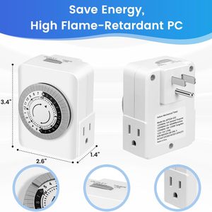 Minuteries mécaniques d'intérieur pour prises électriques avec double <span class=keywords><strong>prise</strong></span> de courant Minuteries mécaniques à brancher 24 heures par jour - Product Image 2