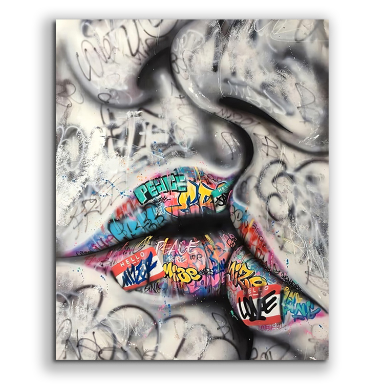 Abstracte Rode Lippen Kus Spray Painting Canvas Poster Woonkamer Huis Muur Schilderij Frameloze Schilderij Kern