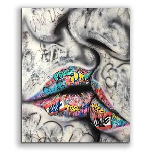 Abstrakte rote Lippen-Kuss-Spray-Malerei Leinwand-Poster Wohnzimmer Haus Wandmalerei rahmenloses Gemälde-Kern