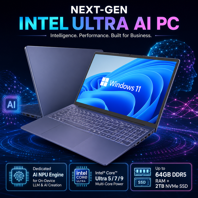 Brand New High Quality 15.6 Inch RAM DDR5 WIFI 6 Intel Ultra 5 7 9 225H 255H 285H windows 11 Pro Thunderbolt Metal AI Laptop