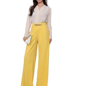 Pantalon décontracté pour femme, coupe ample, taille haute, couleur unie, fermeture élastique, confortable et élégant pour l'été - Taille XL - Product Image 2