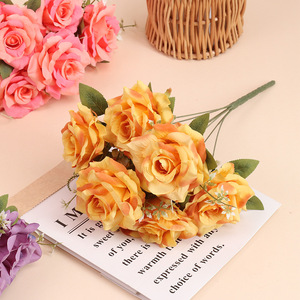 Ramo de Rosas Fénix Grandes de Seda Artificial, Hecho a Mano, Clásico, de Siete Cabezas, Venta al por Mayor para Exportación, Decoración de Mesa con Rosas Diamante - Product Image 4