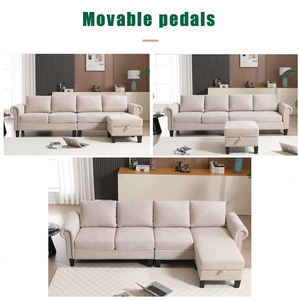 Convertible U-Shape Sectional <b>Sofa</b> Set with Storage Four-seater Modern Polyester Fabric for Hotel & Villa Living Rooms - Product Image 6