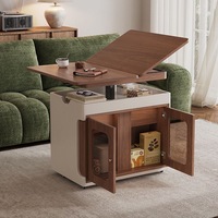 Table basse en bois massif réglable en hauteur, pivotante, pliable, table à thé extensible, meuble d'appoint pour canapé, salon