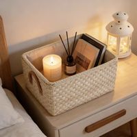 Panier de rangement rectangulaire en paille tressée de haute qualité avec poignée, panier de rangement naturel fait à la main en gros