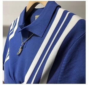 IStapromo regalos verano tejido hielo seda Polo camisa Casual Slim Fit Casual media manga rayas contraste manga corta para hombres - Product Image 4