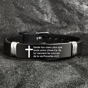 Bracelet en silicone ajustable avec verset biblique français et citation inspirante, bijou bracelet de prière en gros - Product Image 5