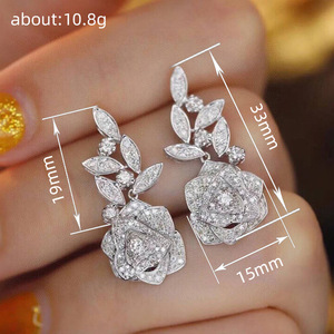 Elegantes pendientes de oro blanco con forma de flor y diamantes de corte marquesa, plata 925, joyería romántica para boda para mujer - Product Image 6