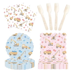 DAMAI INS - Juego de Vajilla Desechable de Papel con Diseño de Camión Azul y Rosa para Fiestas de Cumpleaños, Platos, Vasos y Servilletas - Product Image 1